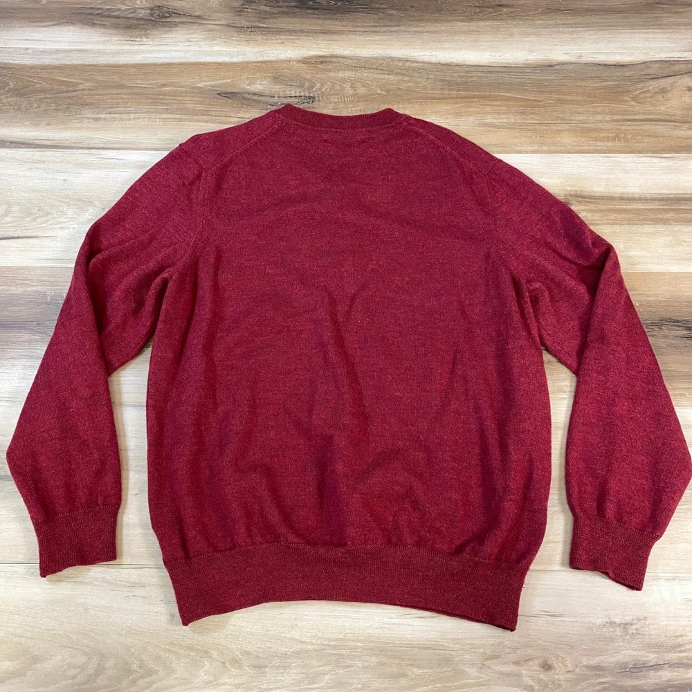 Black Brown 1826 Sweater Men L Merino Wool V-Neck Burgundy Italy Minimalist